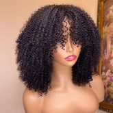 Kinky Curly Human Hair Wig with Bang
