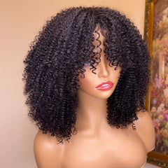 Kinky Curly Human Hair Wig with Bang
