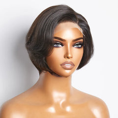 Human Hair Natural Black Straight Bob Side Part