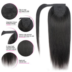 Natural Black Straight Hair Velcro Ponytail