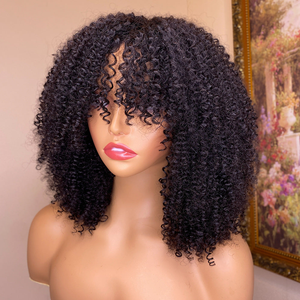 Kinky Curly Human Hair Wig with Bang