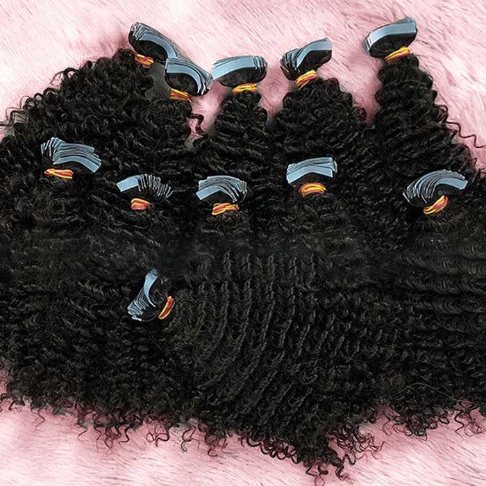 Afro-textured Kinky Curly Tape In Remy Hair Extensions