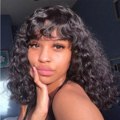 Curved Bangs Brazilian Hair Wavy