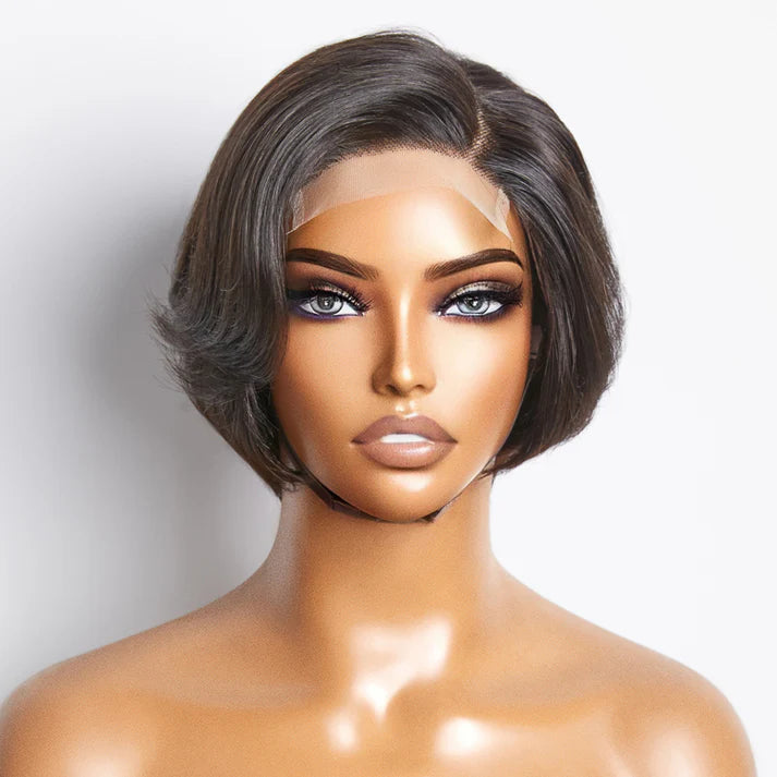Human Hair Natural Black Straight Bob Side Part