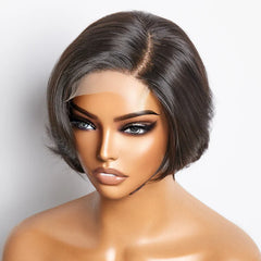 Human Hair Natural Black Straight Bob Side Part