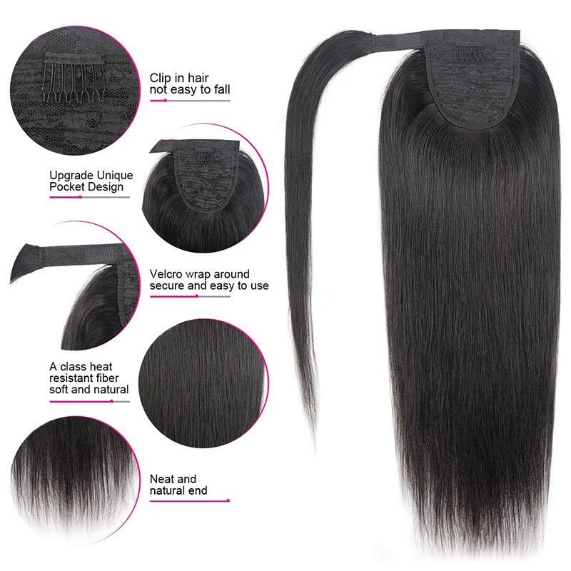 Natural Black Straight Hair Velcro Ponytail