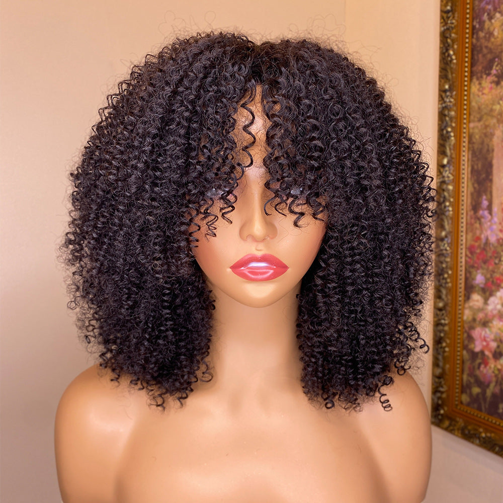 Kinky Curly Human Hair Wig with Bang