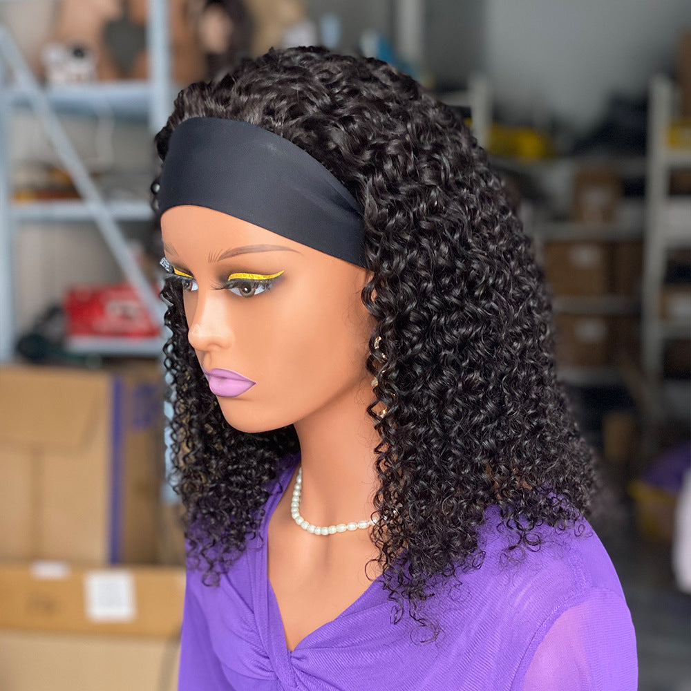 Curly Human Hair Headband Wig