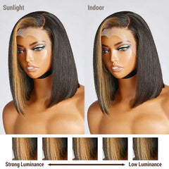 Blonde Highlight Bob With Bangs