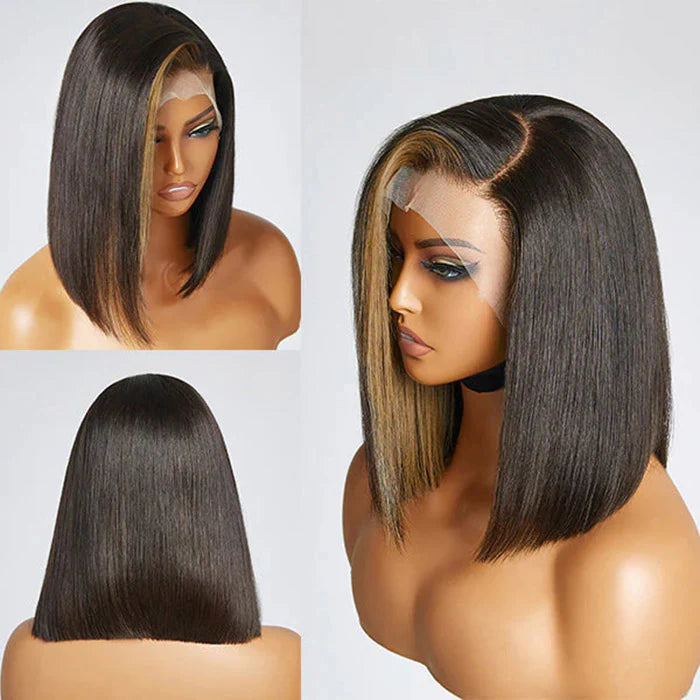 Blonde Highlight Bob With Bangs