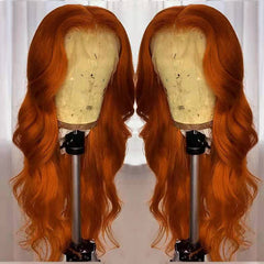 Human Hair Dark Orange Wig